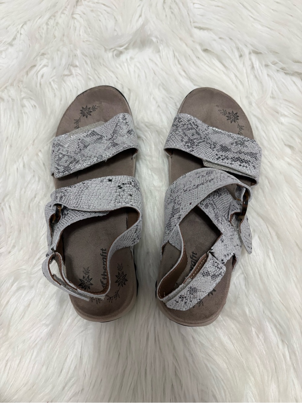 Therafit Leather Orthopedic Comfortable Indie Grey Snake-Print Comfort Sandals